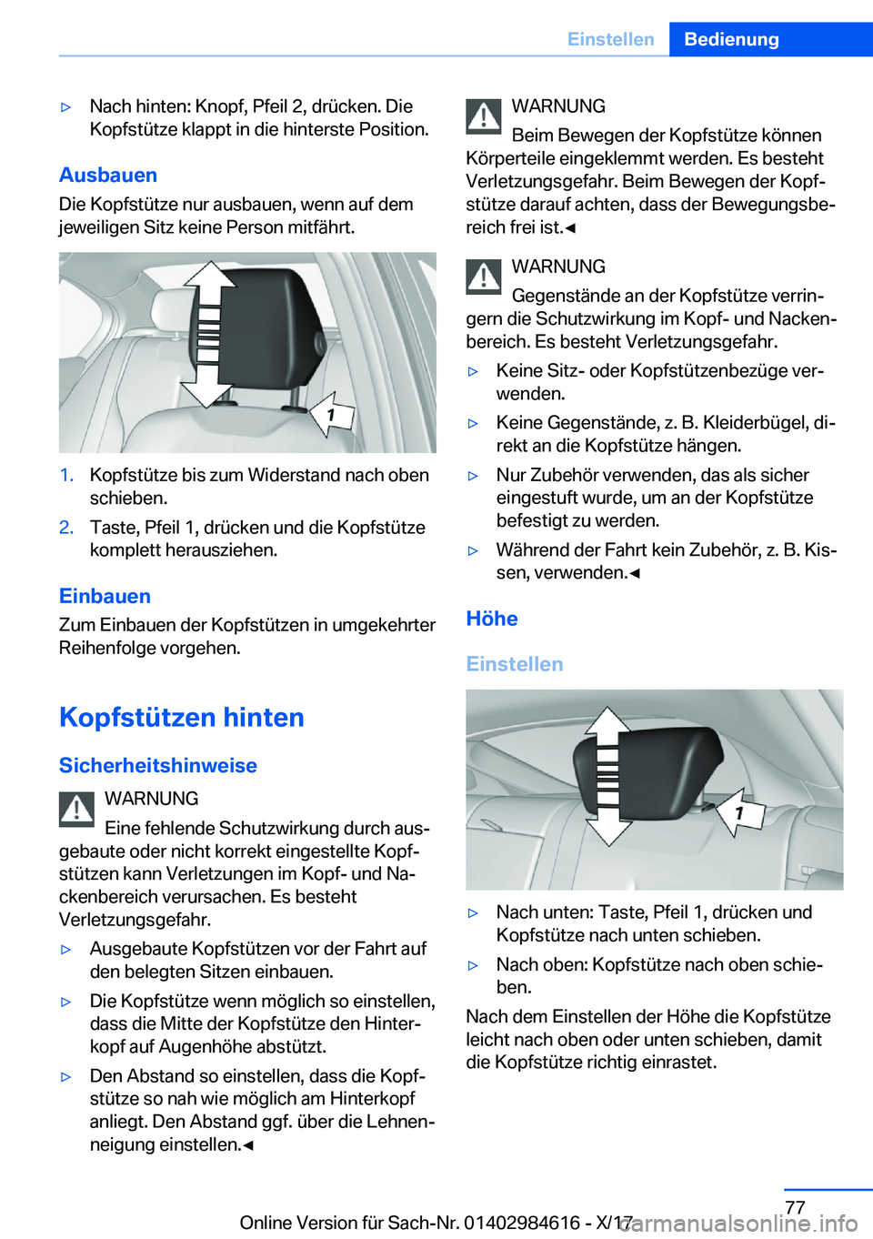BMW 4 SERIES GRAN COUPE 2018  Betriebsanleitungen (in German) y�N�a�c�h� �h�i�n�t�e�n�:� �K�n�o�p�f�,� �P�f�e�i�l� �2�,� �d�r�