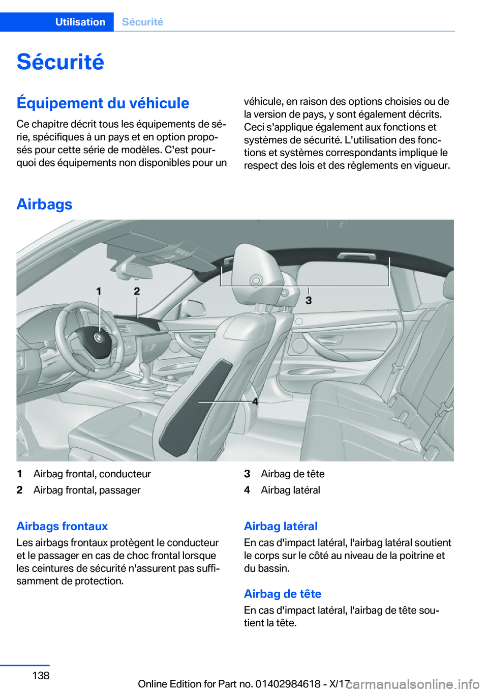 BMW 4 SERIES GRAN COUPE 2018  Notices Demploi (in French) �S�é�c�u�r�i�t�é�