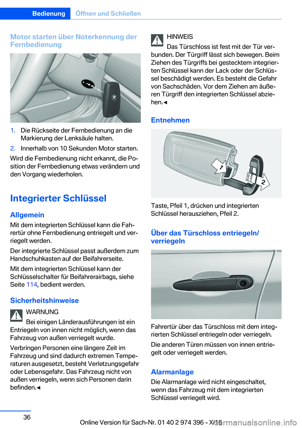 BMW 4 SERIES GRAN COUPE 2017  Betriebsanleitungen (in German) �M�o�t�o�r��s�t�a�r�t�e�n��