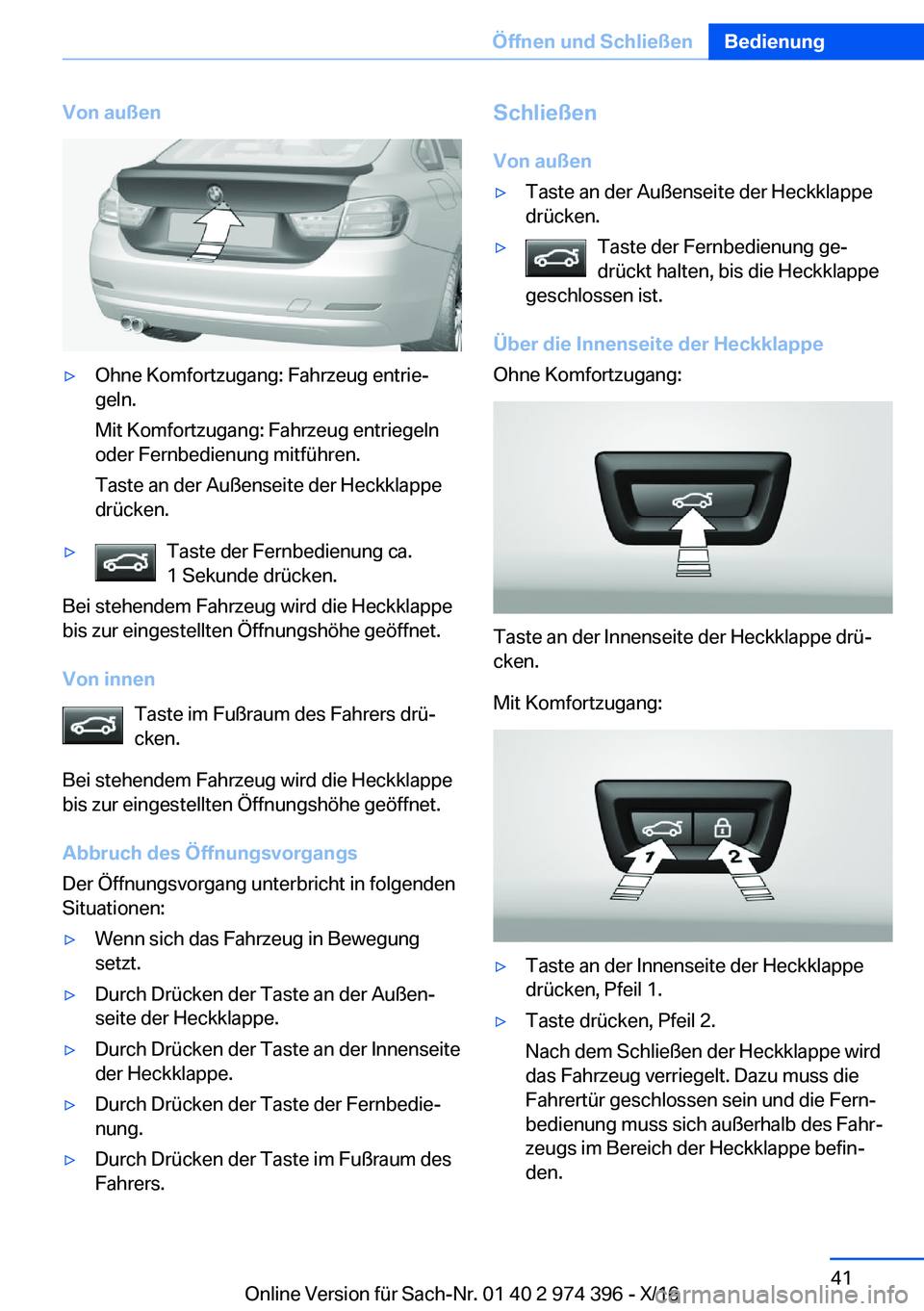 BMW 4 SERIES GRAN COUPE 2017  Betriebsanleitungen (in German) �V�o�n��a�u�