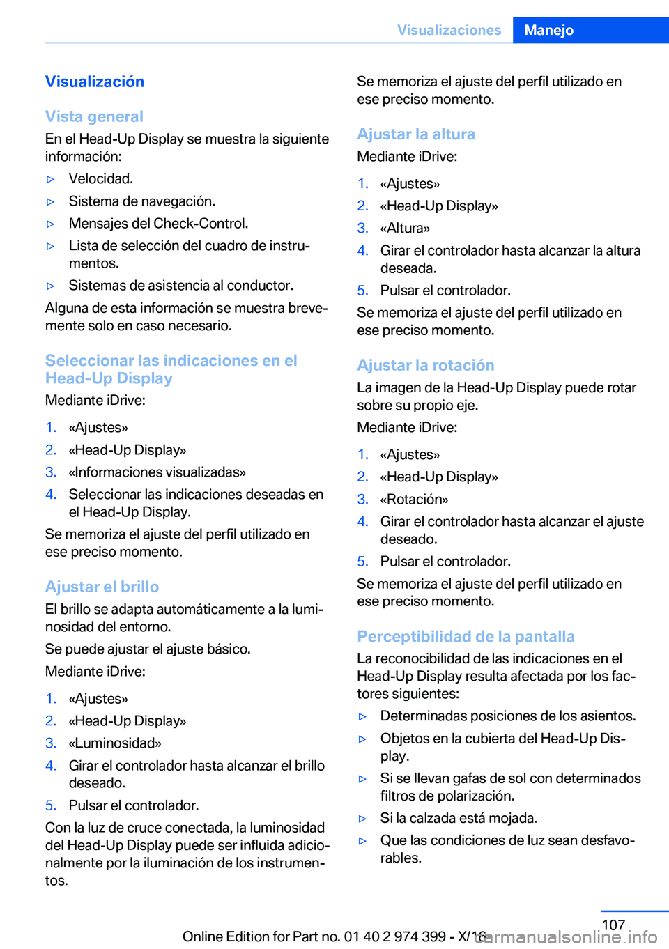 BMW 4 SERIES GRAN COUPE 2017  Manuales de Empleo (in Spanish) �V�i�s�u�a�l�i�z�a�c�i�