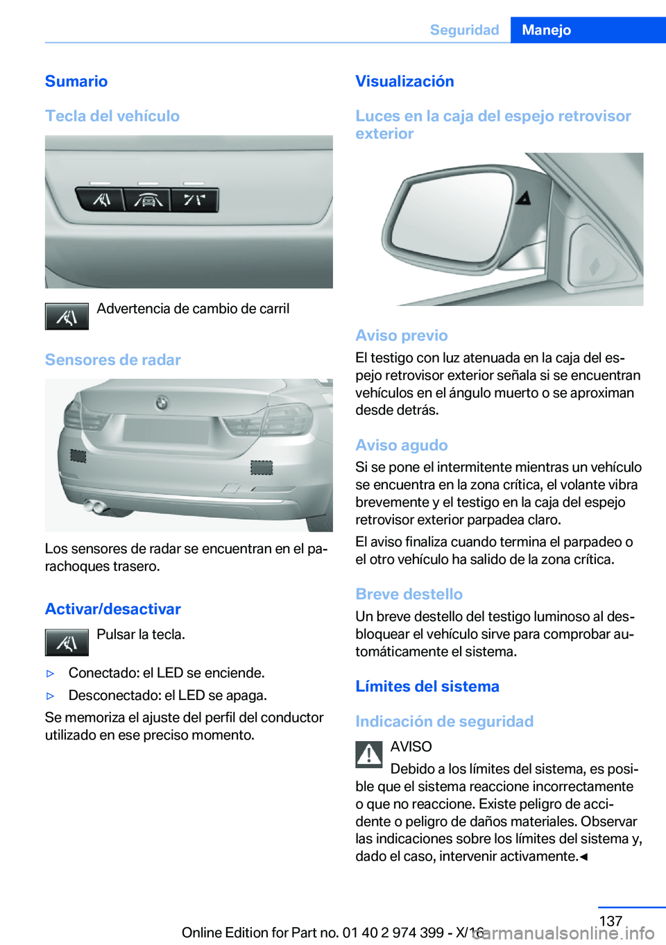 BMW 4 SERIES GRAN COUPE 2017  Manuales de Empleo (in Spanish) �S�u�m�a�r�i�o
�T�e�c�l�a��d�e�l��v�e�h�