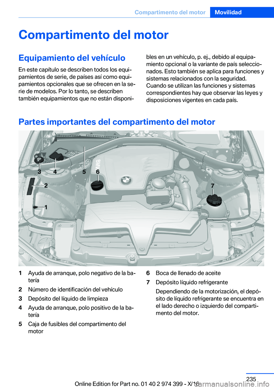 BMW 4 SERIES GRAN COUPE 2017  Manuales de Empleo (in Spanish) �C�o�m�p�a�r�t�i�m�e�n�t�o��d�e�l��m�o�t�o�r�E�q�u�i�p�a�m�i�e�n�t�o��d�e�l��v�e�h�