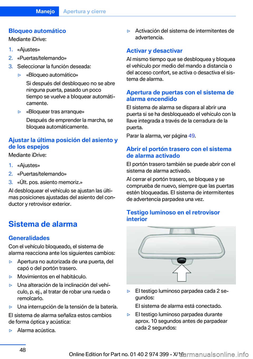 BMW 4 SERIES GRAN COUPE 2017  Manuales de Empleo (in Spanish) �B�l�o�q�u�e�o��a�u�t�o�m�