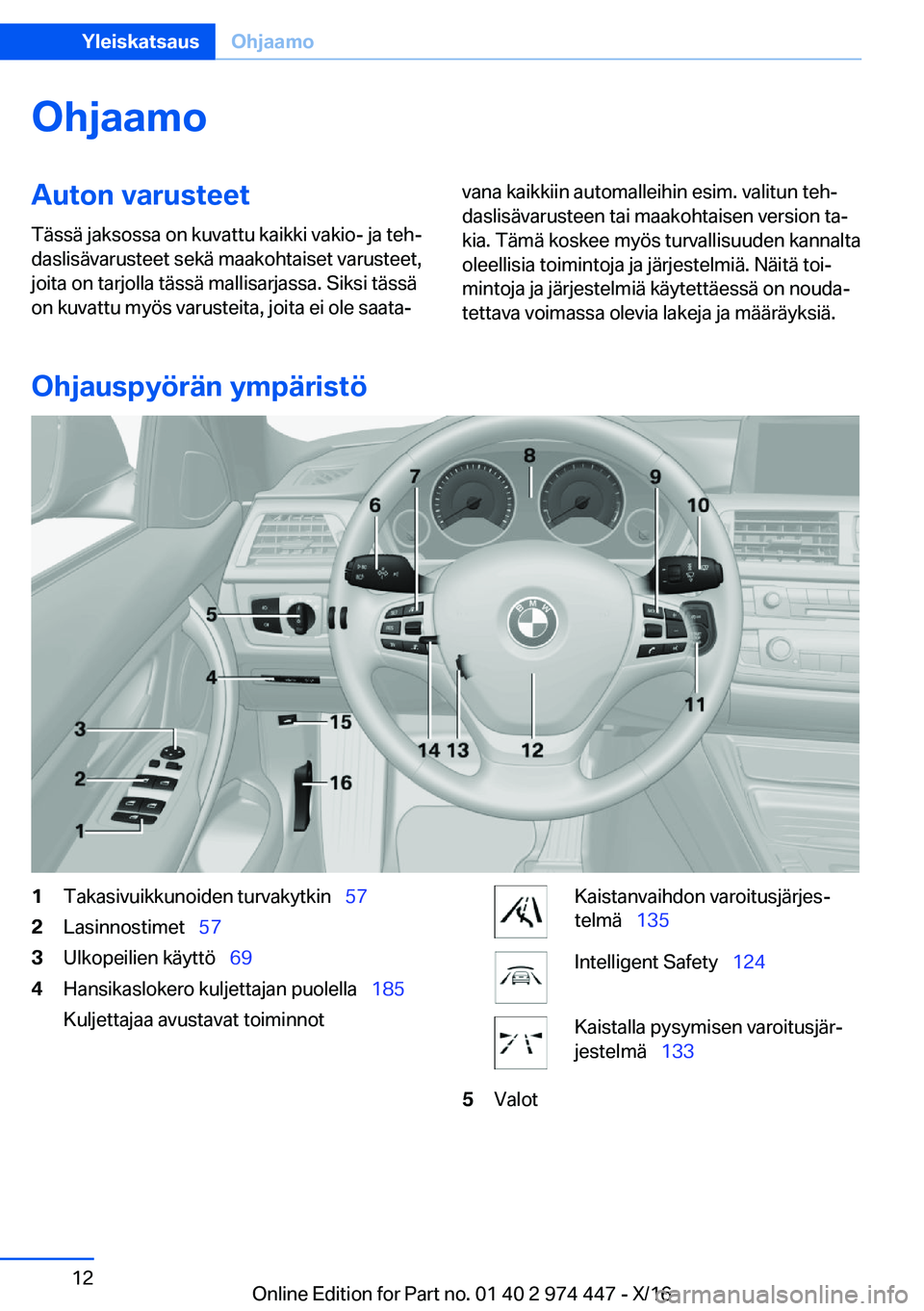BMW 4 SERIES GRAN COUPE 2017  Omistajan Käsikirja (in Finnish) �O�h�j�a�a�m�o�A�u�t�o�n��v�a�r�u�s�t�e�e�t�T�