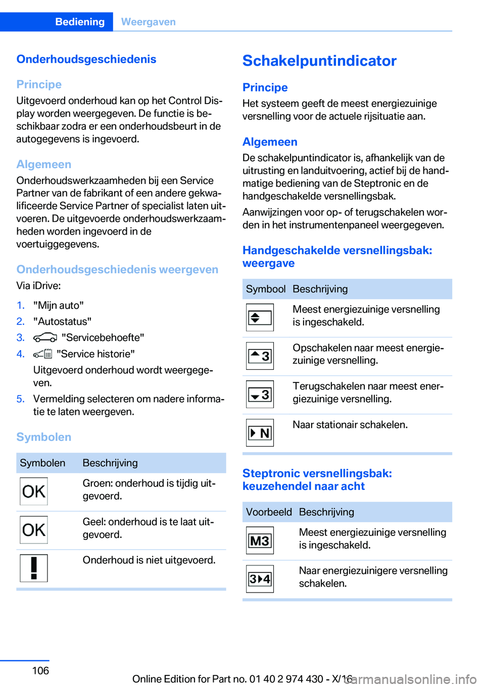 BMW 4 SERIES GRAN COUPE 2017  Instructieboekjes (in Dutch) �O�n�d�e�r�h�o�u�d�s�g�e�s�c�h�i�e�d�e�n�i�s
�P�r�i�n�c�i�p�e �U�i�t�g�e�v�o�e�r�d� �o�n�d�e�r�h�o�u�d� �k�a�n� �o�p� �h�e�t� �C�o�n�t�r�o�l� �D�i�sj�p�l�a�y� �w�o�r�d�e�n� �w�e�e�r�g�e�g�e�v�e�n�.� 
