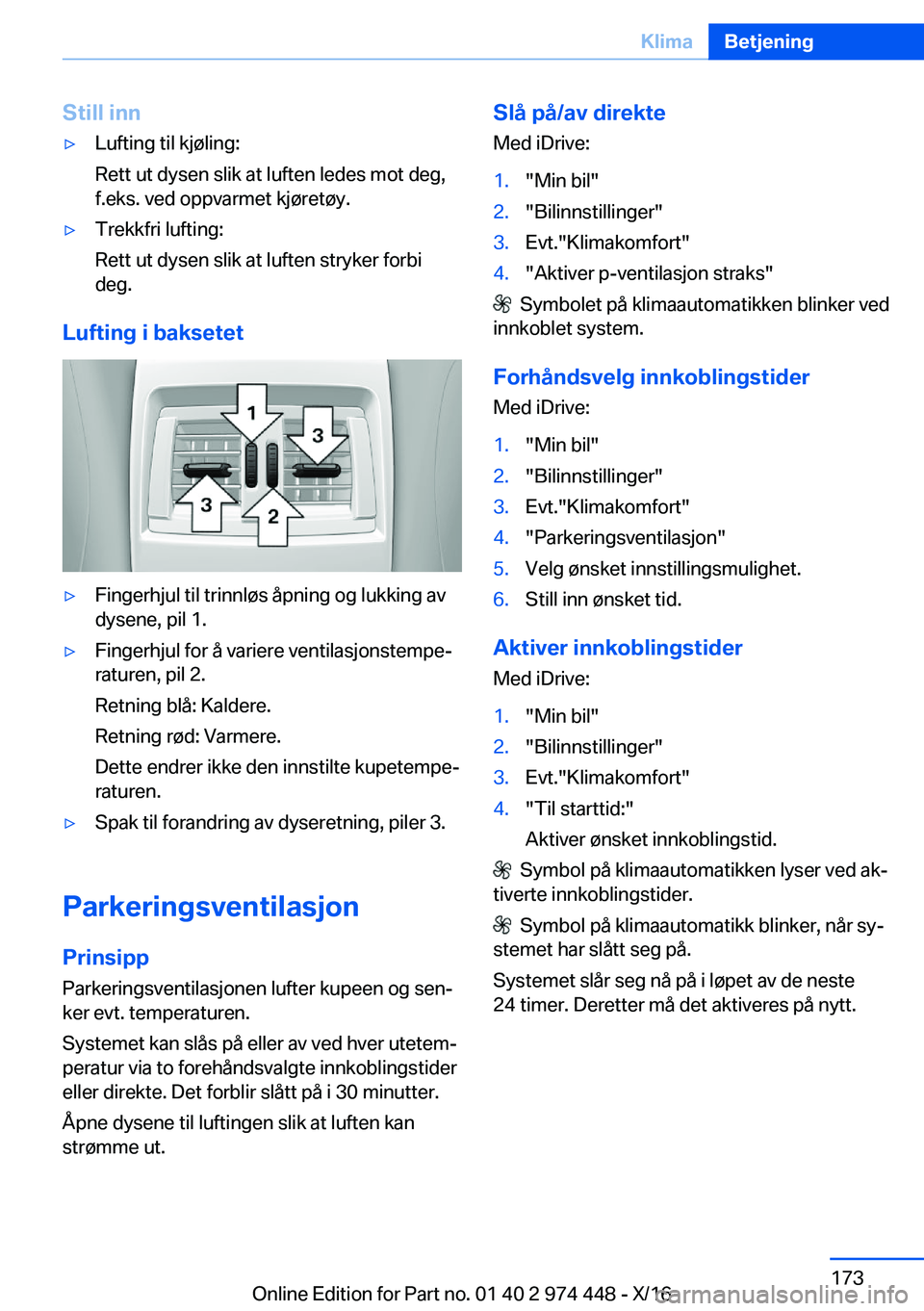 BMW 4 SERIES GRAN COUPE 2017  InstruksjonsbØker (in Norwegian) �S�t�i�l�l��i�n�ny�L�u�f�t�i�n�g� �t�i�l� �k�j�