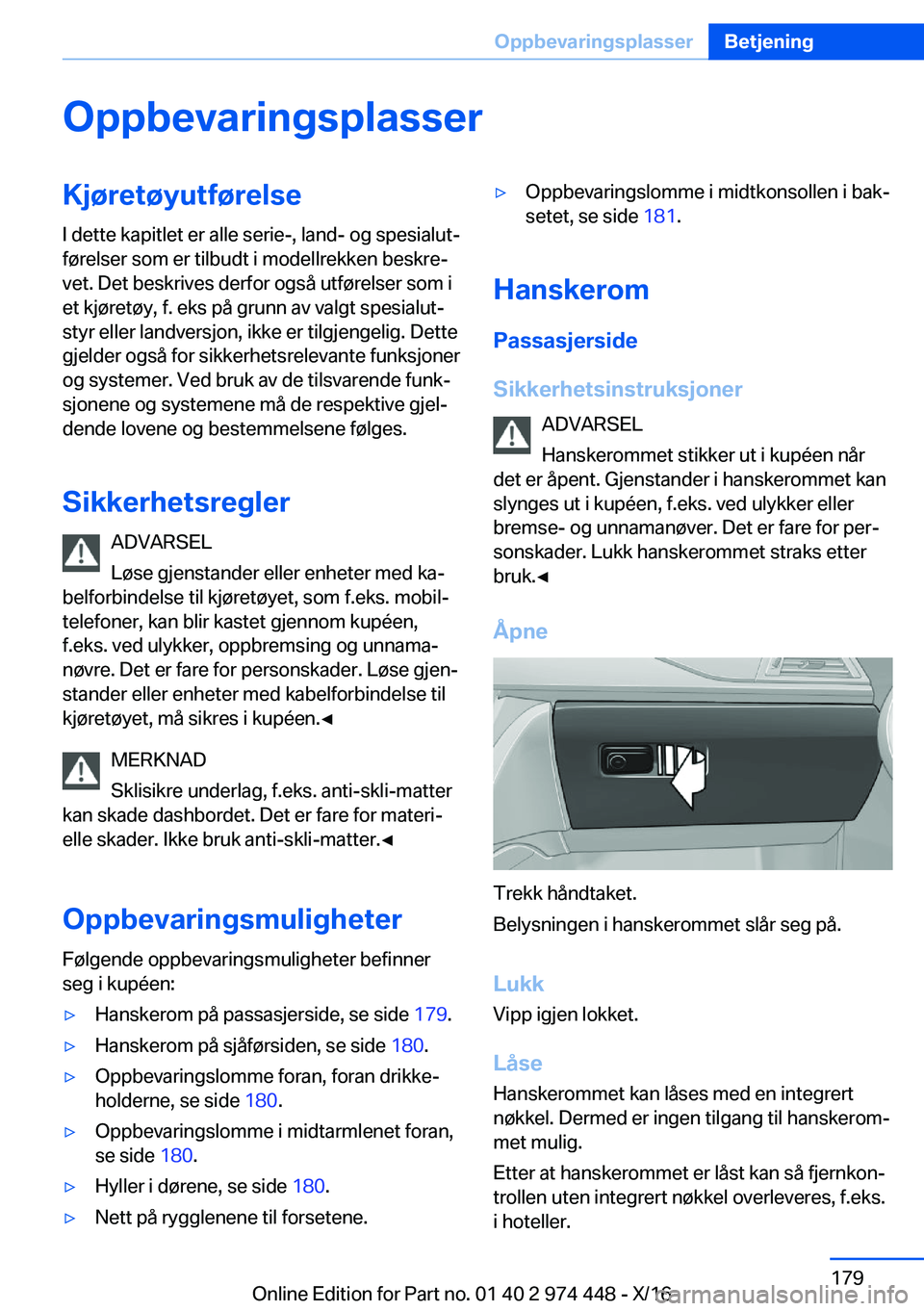 BMW 4 SERIES GRAN COUPE 2017  InstruksjonsbØker (in Norwegian) �O�p�p�b�e�v�a�r�i�n�g�s�p�l�a�s�s�e�r�K�j�