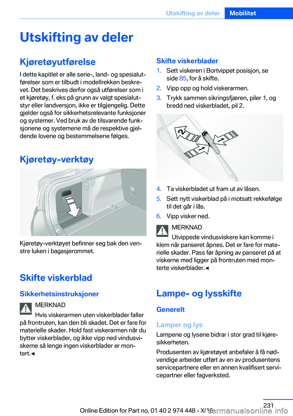 BMW 4 SERIES GRAN COUPE 2017  InstruksjonsbØker (in Norwegian) �U�t�s�k�i�f�t�i�n�g��a�v��d�e�l�e�r�K�j�