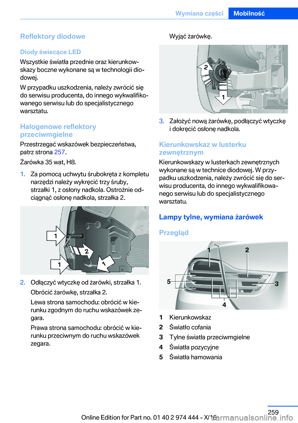 BMW 4 SERIES GRAN COUPE 2017  Instrukcja obsługi (in Polish) �R�e�f�l�e�k�t�o�r�y��d�i�o�d�o�w�e�D�i�o�d�y��w�i�e�c�