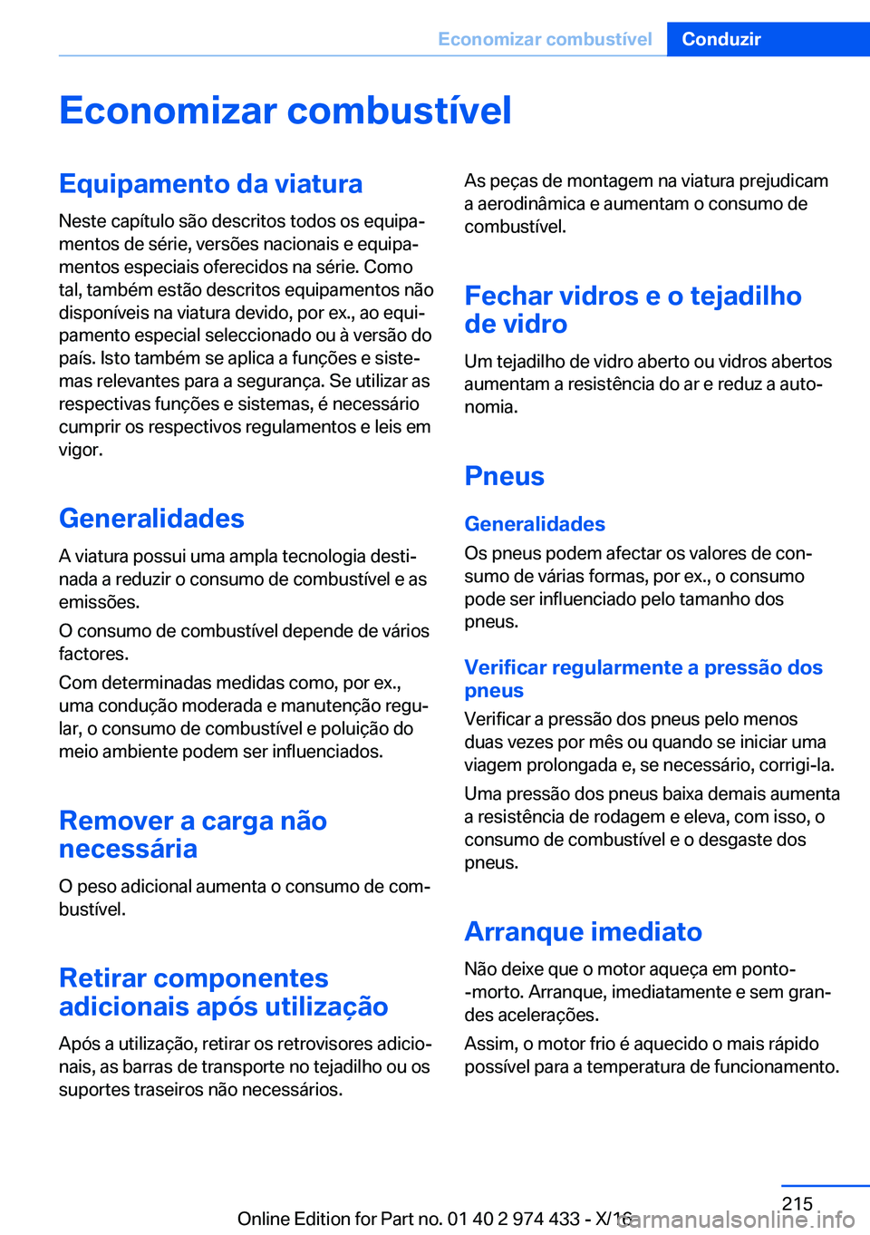 BMW 4 SERIES GRAN COUPE 2017  Manual do condutor (in Portuguese) �E�c�o�n�o�m�i�z�a�r��c�o�m�b�u�s�t�