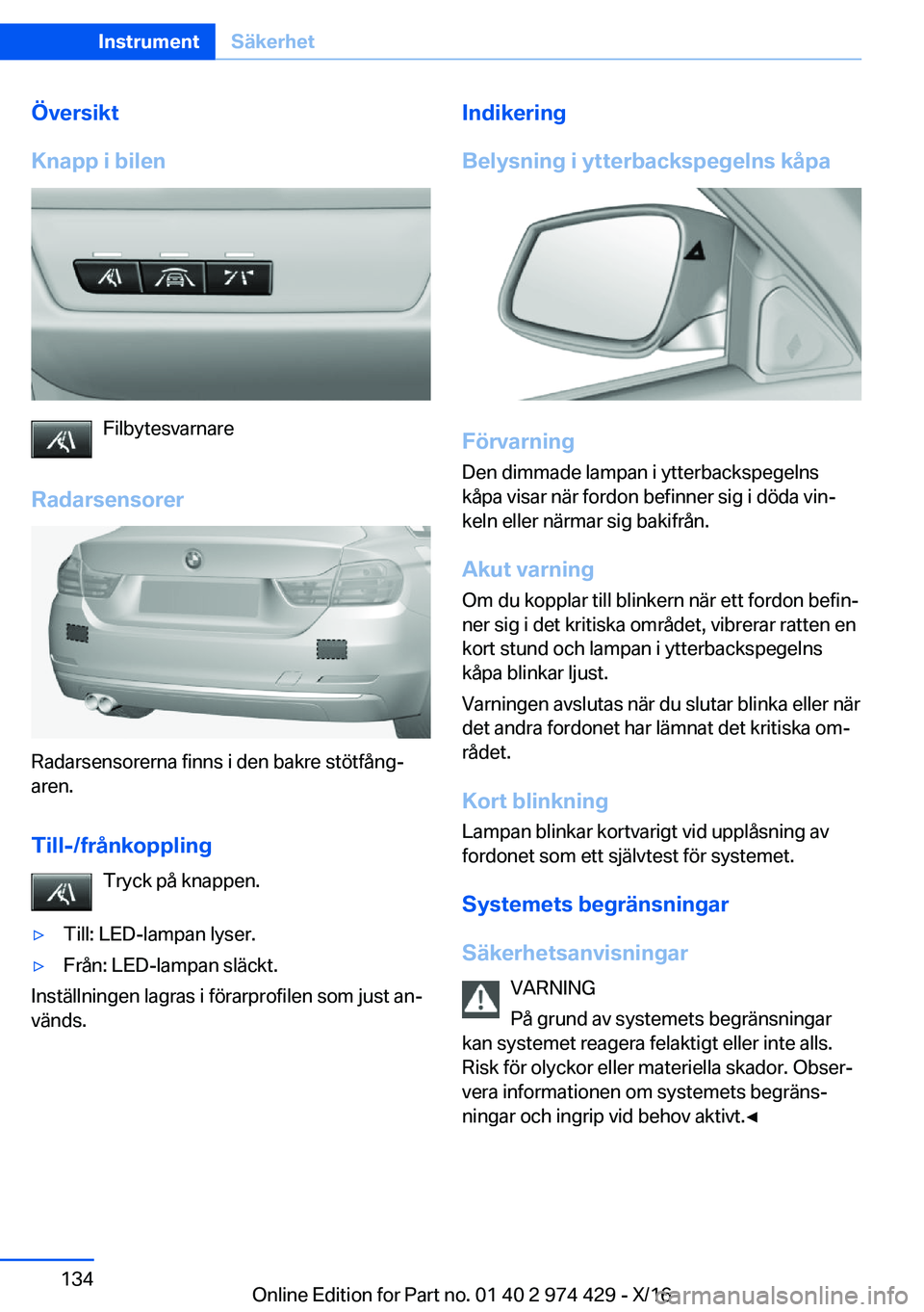 BMW 4 SERIES GRAN COUPE 2017  InstruktionsbÖcker (in Swedish) �