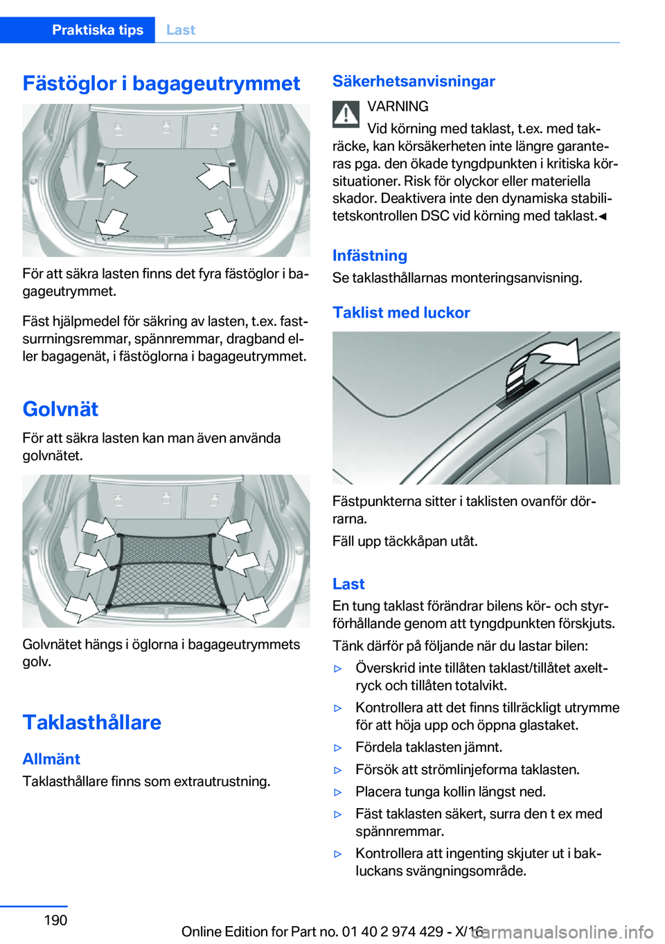 BMW 4 SERIES GRAN COUPE 2017  InstruktionsbÖcker (in Swedish) �F�ä�s�t�