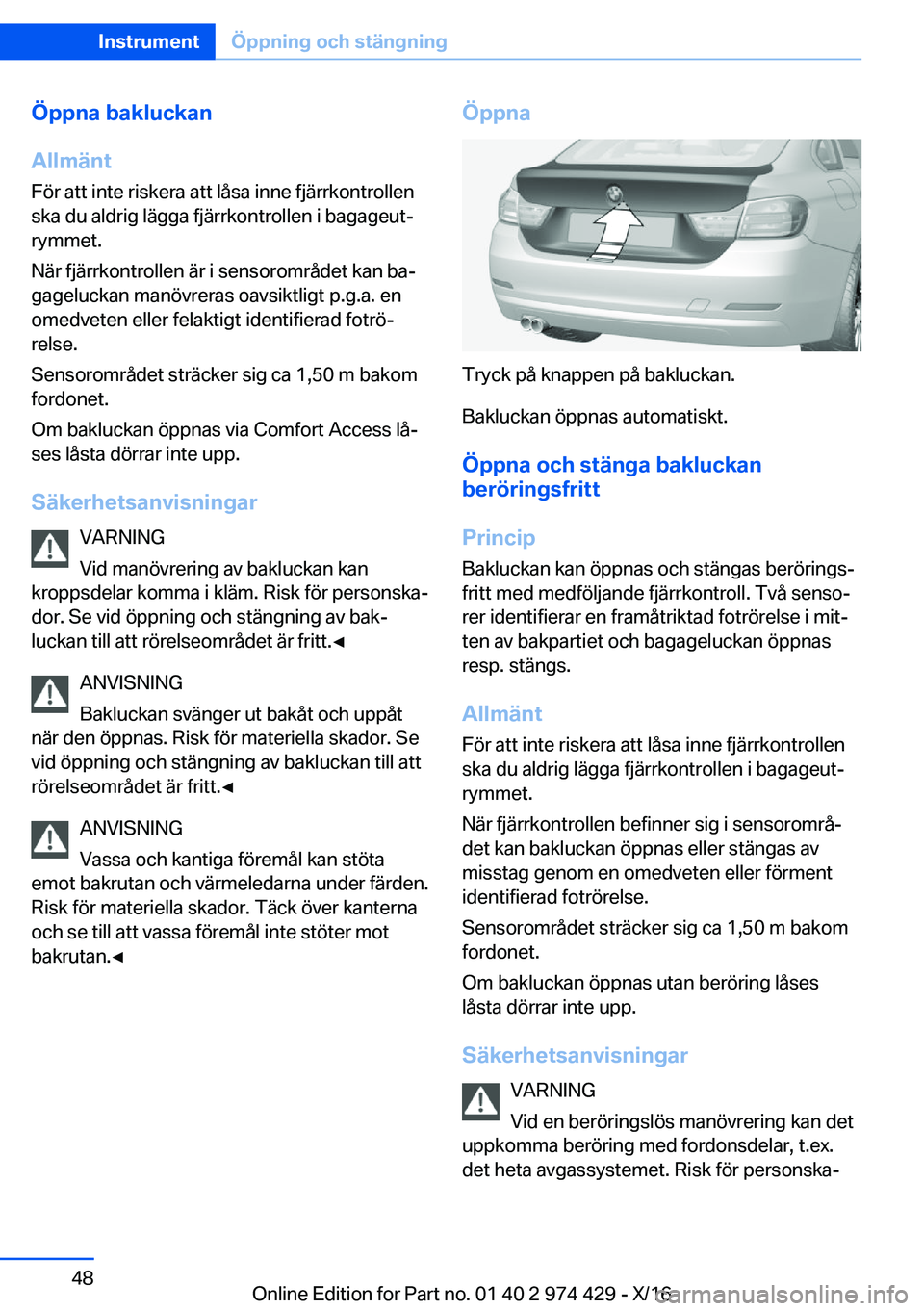 BMW 4 SERIES GRAN COUPE 2017  InstruktionsbÖcker (in Swedish) �
