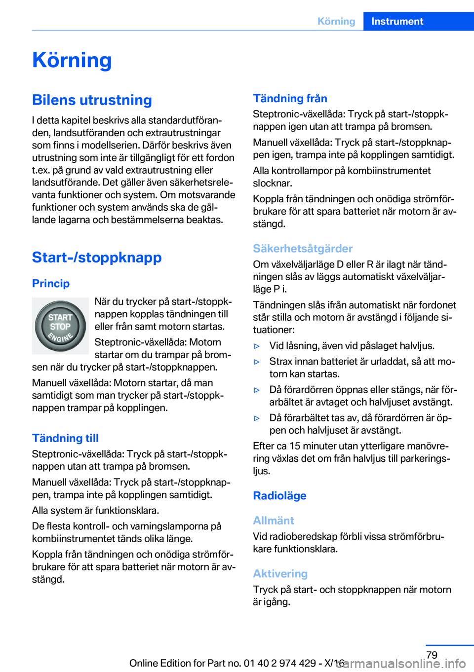 BMW 4 SERIES GRAN COUPE 2017  InstruktionsbÖcker (in Swedish) �K�