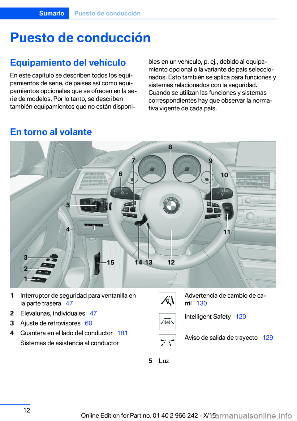 BMW 4 SERIES GRAN COUPE 2016 Manuales de Empleo (in Spanish) Puesto de conducciónEquipamiento del vehículo
En este capítulo se describen todos los equi‐
pamientos de serie, de países así como equi‐
pamientos opcionales que se ofrecen en la se‐
rie de BMW 4 SERIES GRAN COUPE 2016 Manuales de Empleo (in Spanish) Puesto de conducciónEquipamiento del vehículo
En este capítulo se describen todos los equi‐
pamientos de serie, de países así como equi‐
pamientos opcionales que se ofrecen en la se‐
rie de