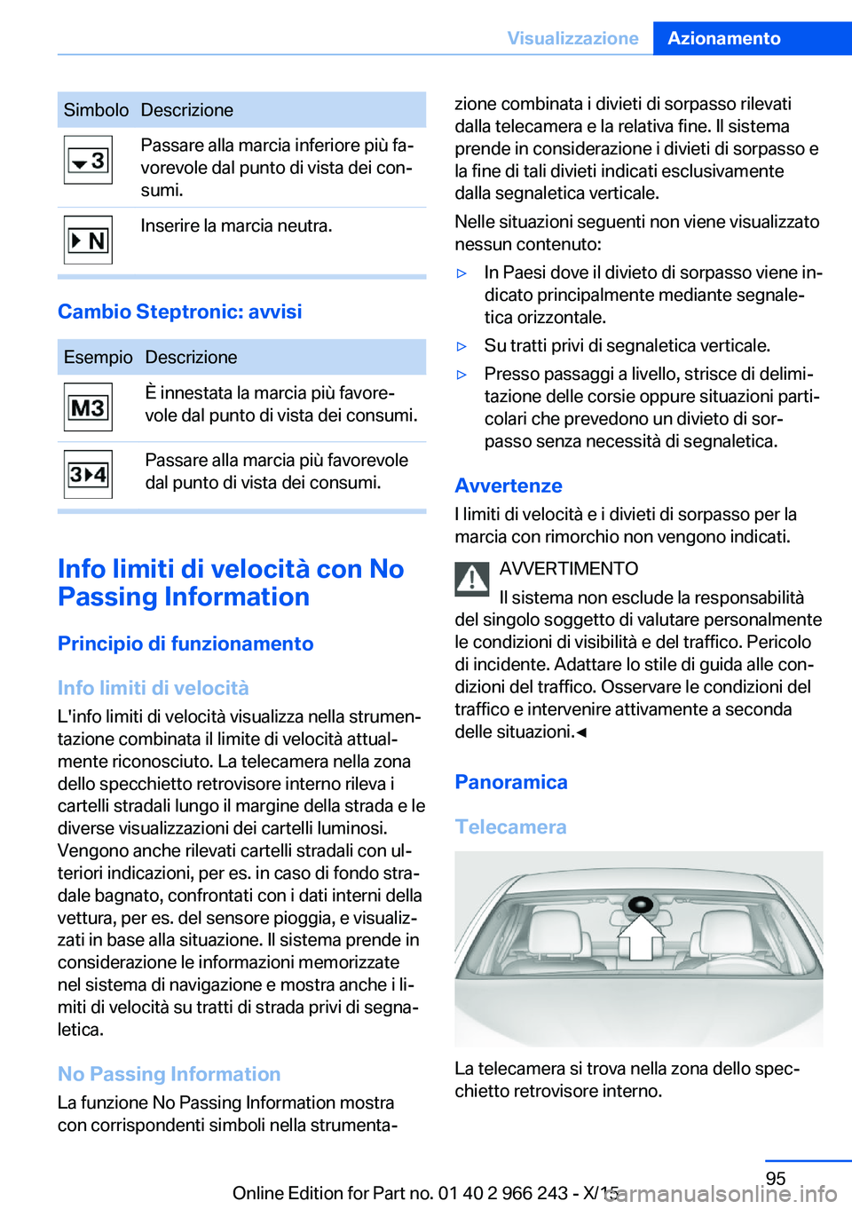 BMW 4 SERIES GRAN COUPE 2016 Libretti Di Uso E manutenzione (in Italian) SimboloDescrizionePassare alla marcia inferiore più fa‐
vorevole dal punto di vista dei con‐
sumi.Inserire la marcia neutra.
Cambio Steptronic: avvisi
EsempioDescrizioneÈ innestata la marcia pi BMW 4 SERIES GRAN COUPE 2016 Libretti Di Uso E manutenzione (in Italian) SimboloDescrizionePassare alla marcia inferiore più fa‐
vorevole dal punto di vista dei con‐
sumi.Inserire la marcia neutra.
Cambio Steptronic: avvisi
EsempioDescrizioneÈ innestata la marcia pi