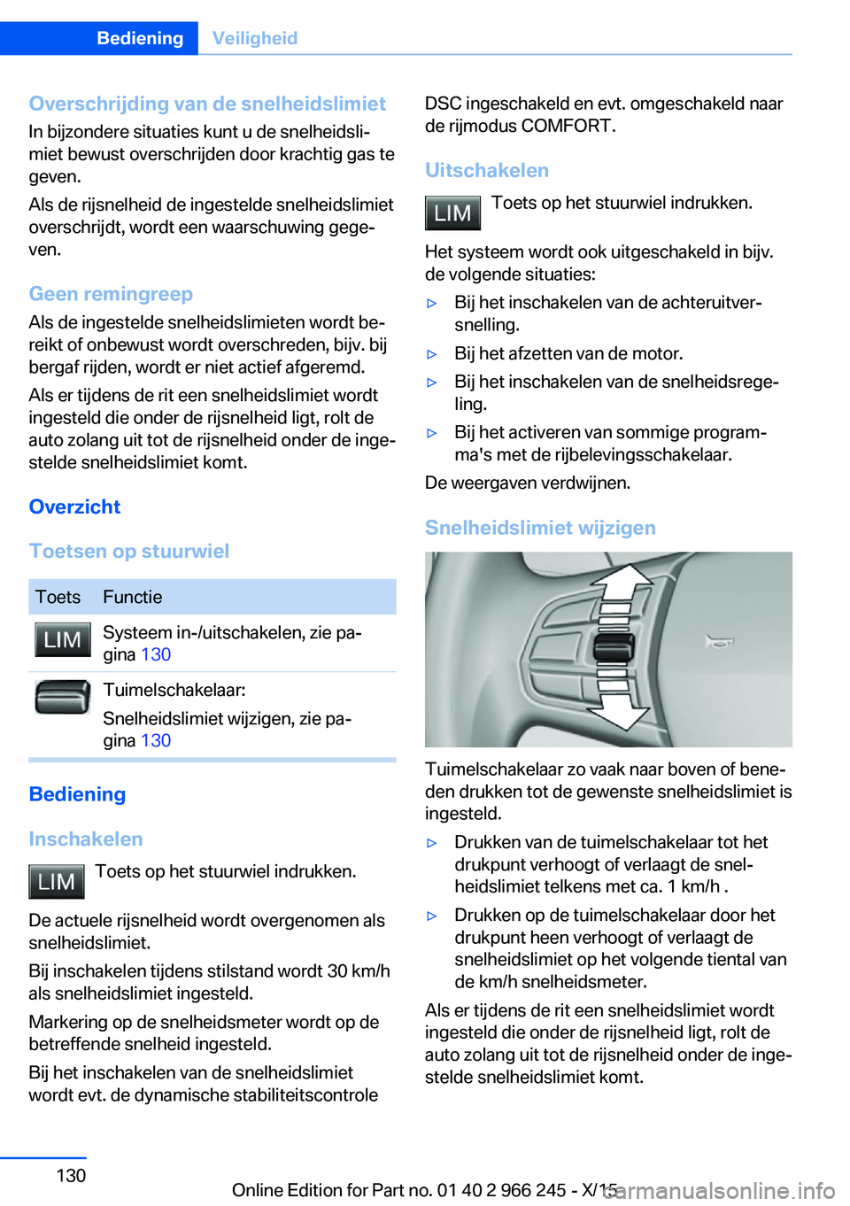 BMW 4 SERIES GRAN COUPE 2016 Instructieboekjes (in Dutch) Overschrijding van de snelheidslimiet
In bijzondere situaties kunt u de snelheidsli‐
miet bewust overschrijden door krachtig gas te
geven.
Als de rijsnelheid de ingestelde snelheidslimiet
overschrij BMW 4 SERIES GRAN COUPE 2016 Instructieboekjes (in Dutch) Overschrijding van de snelheidslimiet
In bijzondere situaties kunt u de snelheidsli‐
miet bewust overschrijden door krachtig gas te
geven.
Als de rijsnelheid de ingestelde snelheidslimiet
overschrij