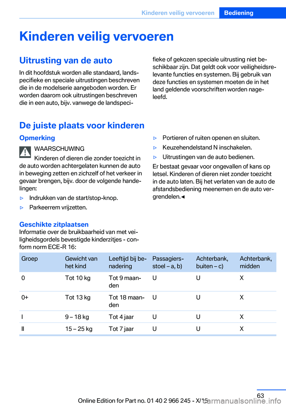 BMW 4 SERIES GRAN COUPE 2016 Instructieboekjes (in Dutch) Kinderen veilig vervoerenUitrusting van de autoIn dit hoofdstuk worden alle standaard, lands‐
pecifieke en speciale uitrustingen beschreven
die in de modelserie aangeboden worden. Er
worden daarom o BMW 4 SERIES GRAN COUPE 2016 Instructieboekjes (in Dutch) Kinderen veilig vervoerenUitrusting van de autoIn dit hoofdstuk worden alle standaard, lands‐
pecifieke en speciale uitrustingen beschreven
die in de modelserie aangeboden worden. Er
worden daarom o