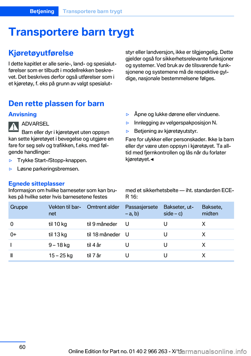 BMW 4 SERIES GRAN COUPE 2016 InstruksjonsbØker (in Norwegian) Transportere barn trygtKjøretøyutførelseI dette kapitlet er alle serie-, land- og spesialut‐
førelser som er tilbudt i modellrekken beskre‐
vet. Det beskrives derfor også utførelser som i
et BMW 4 SERIES GRAN COUPE 2016 InstruksjonsbØker (in Norwegian) Transportere barn trygtKjøretøyutførelseI dette kapitlet er alle serie-, land- og spesialut‐
førelser som er tilbudt i modellrekken beskre‐
vet. Det beskrives derfor også utførelser som i
et