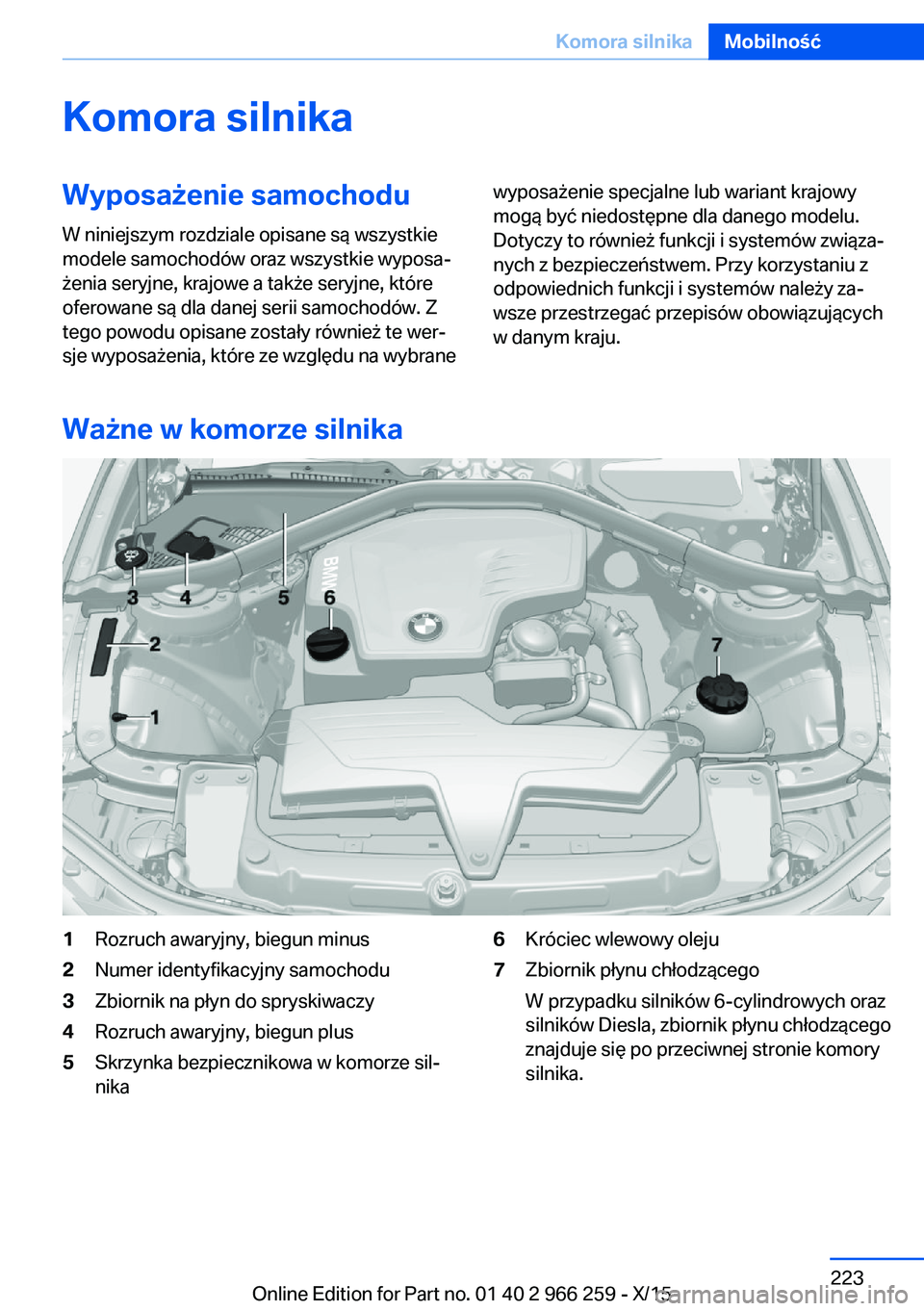 BMW 4 SERIES GRAN COUPE 2016 Instrukcja obsługi (in Polish) Komora silnikaWyposażenie samochodu
W niniejszym rozdziale opisane są wszystkie
modele samochodów oraz wszystkie wyposa‐
żenia seryjne, krajowe a także seryjne, które
oferowane są dla danej s BMW 4 SERIES GRAN COUPE 2016 Instrukcja obsługi (in Polish) Komora silnikaWyposażenie samochodu
W niniejszym rozdziale opisane są wszystkie
modele samochodów oraz wszystkie wyposa‐
żenia seryjne, krajowe a także seryjne, które
oferowane są dla danej s