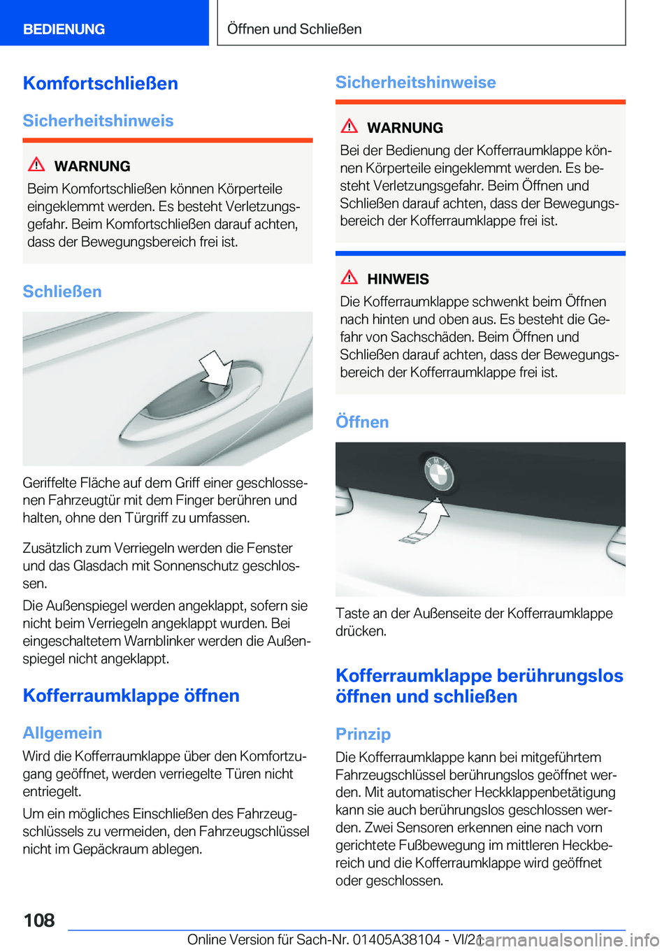 BMW 5 SERIES 2022  Betriebsanleitungen (in German) �K�o�m�f�o�r�t�s�c�h�l�i�e�