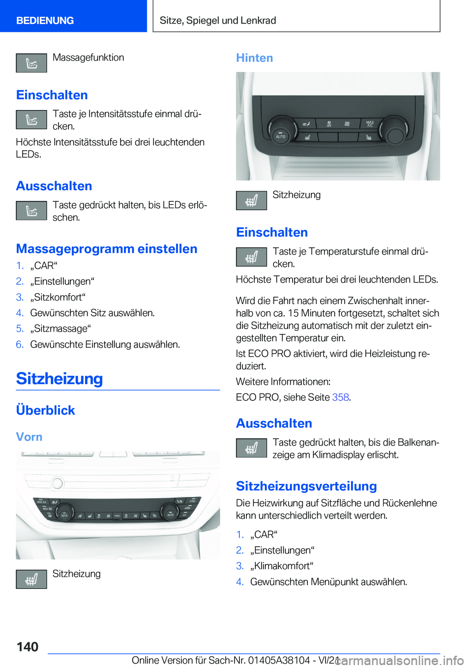 BMW 5 SERIES 2022  Betriebsanleitungen (in German) �M�a�s�s�a�g�e�f�u�n�k�t�i�o�n
�E�i�n�s�c�h�a�l�t�e�n �T�a�s�t�e��j�e��I�n�t�e�n�s�i�t�