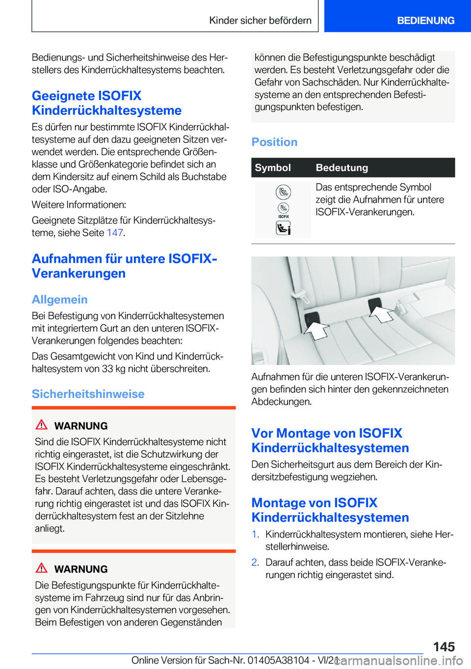 BMW 5 SERIES 2022  Betriebsanleitungen (in German) �B�e�d�i�e�n�u�n�g�s�-��u�n�d��S�i�c�h�e�r�h�e�i�t�s�h�i�n�w�e�i�s�e��d�e�s��H�e�rj�s�t�e�l�l�e�r�s��d�e�s��K�i�n�d�e�r�r�