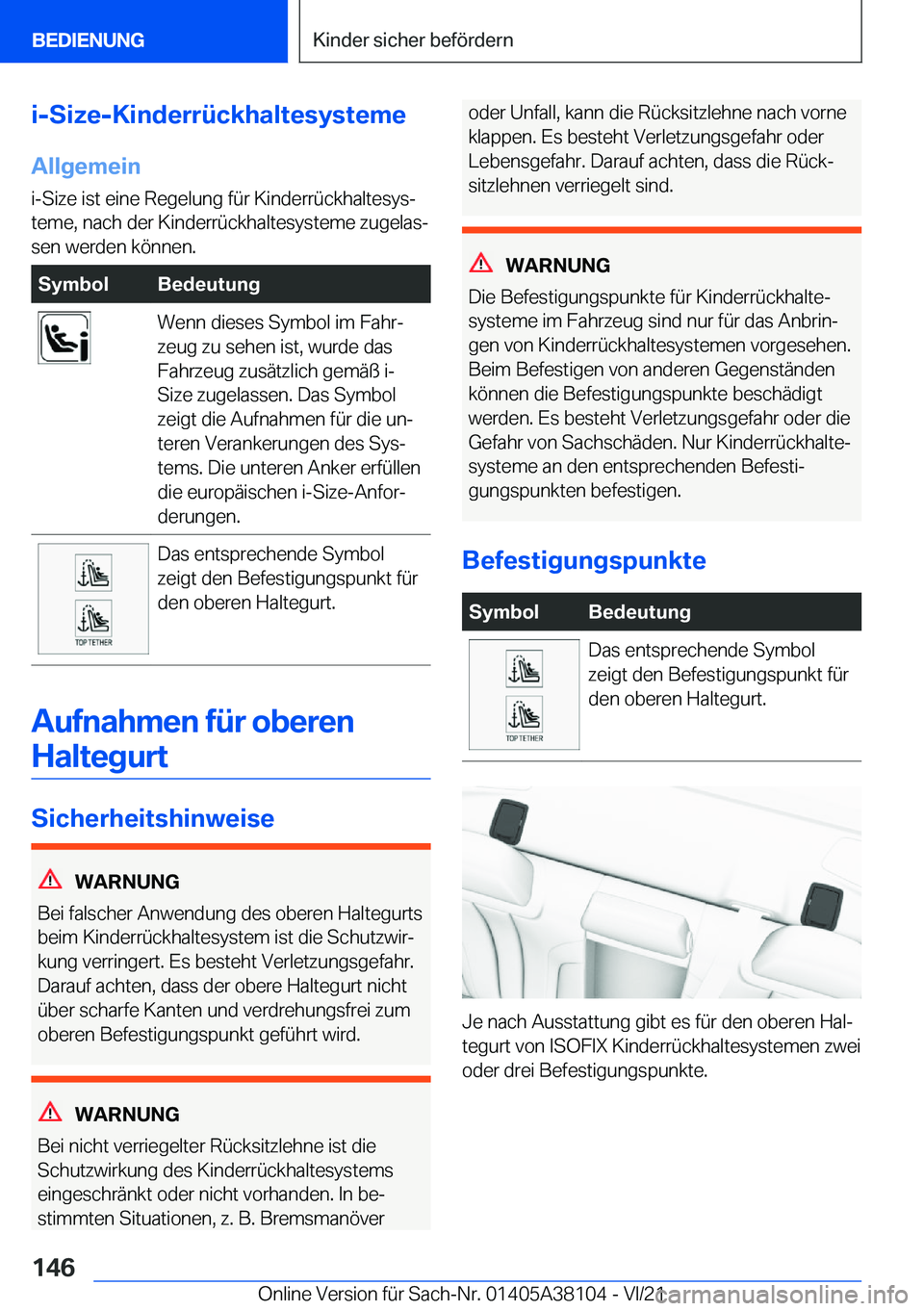 BMW 5 SERIES 2022  Betriebsanleitungen (in German) �i�-�S�i�z�e�-�K�i�n�d�e�r�r�