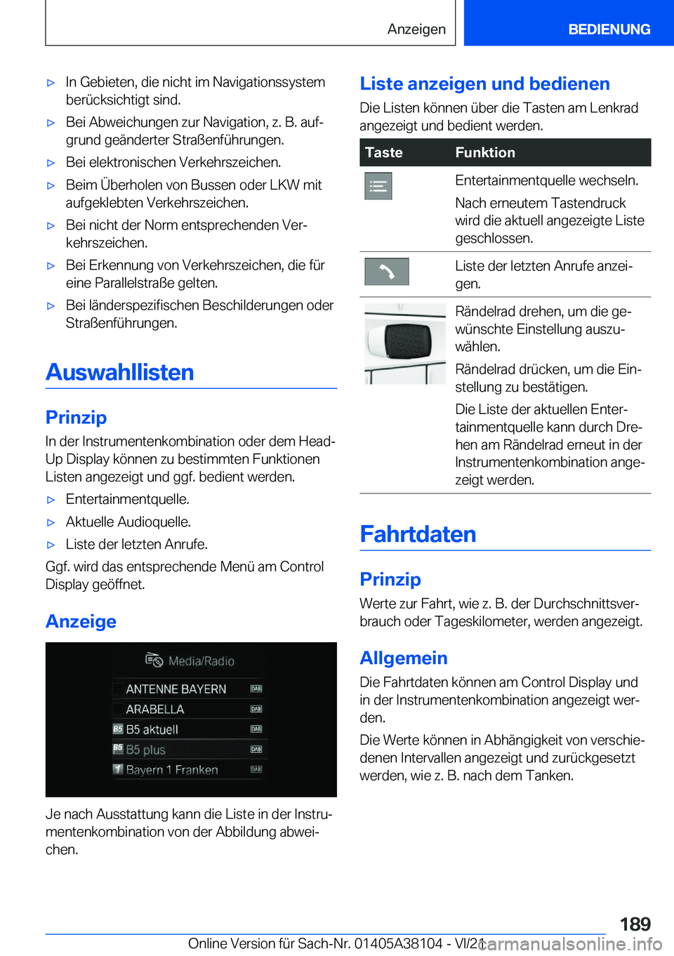 BMW 5 SERIES 2022  Betriebsanleitungen (in German) x�I�n��G�e�b�i�e�t�e�n�,��d�i�e��n�i�c�h�t��i�m��N�a�v�i�g�a�t�i�o�n�s�s�y�s�t�e�m�b�e�r�