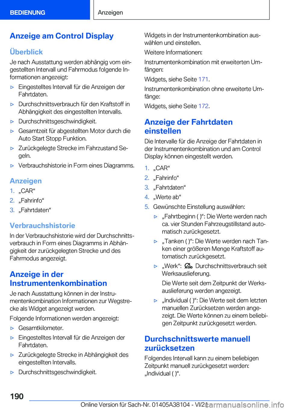 BMW 5 SERIES 2022  Betriebsanleitungen (in German) �A�n�z�e�i�g�e��a�m��C�o�n�t�r�o�l��D�i�s�p�l�a�y
�