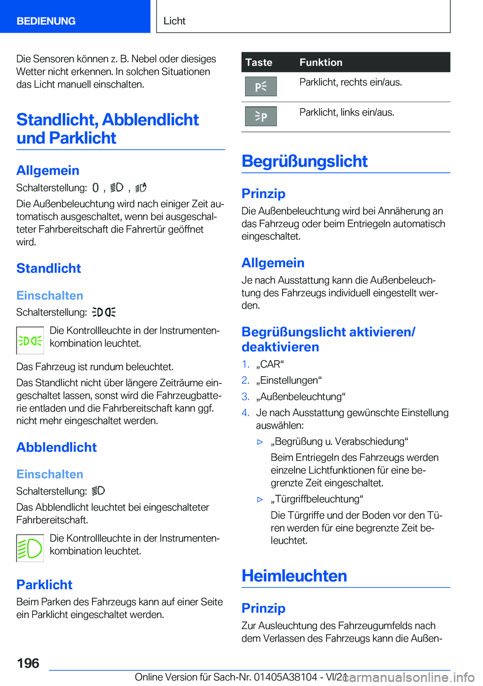 BMW 5 SERIES 2022  Betriebsanleitungen (in German) �D�i�e��S�e�n�s�o�r�e�n��k�
