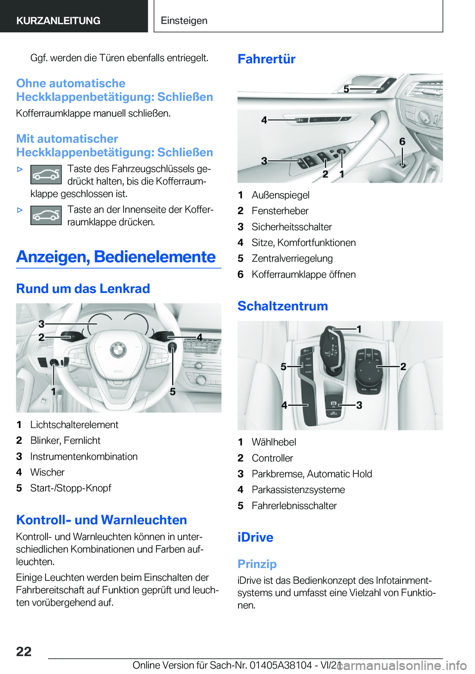 BMW 5 SERIES 2022  Betriebsanleitungen (in German) �G�g�f�.��w�e�r�d�e�n��d�i�e��T�