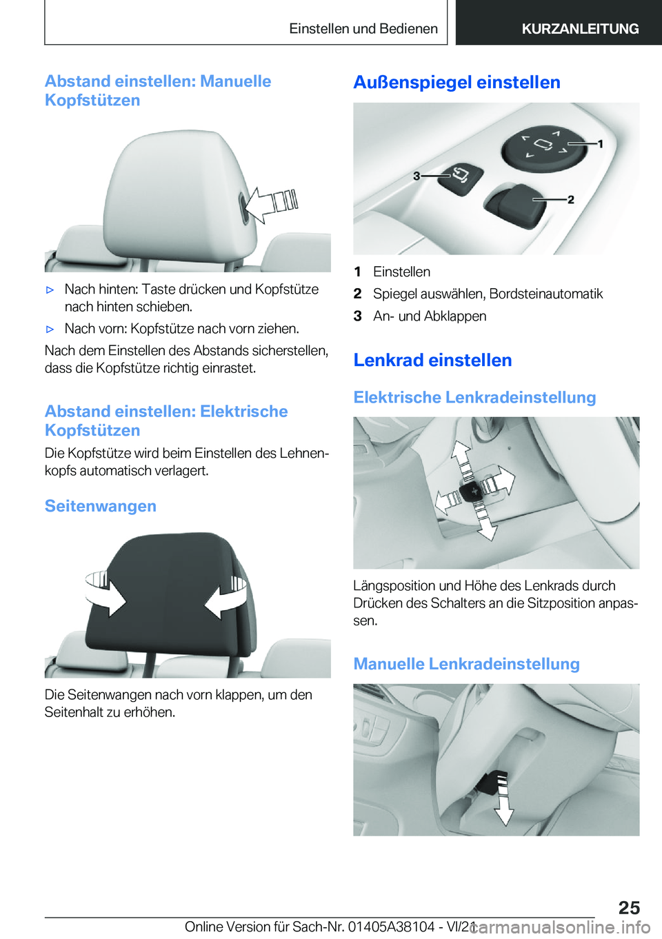 BMW 5 SERIES 2022  Betriebsanleitungen (in German) �A�b�s�t�a�n�d��e�i�n�s�t�e�l�l�e�n�:��M�a�n�u�e�l�l�e
�K�o�p�f�s�t�