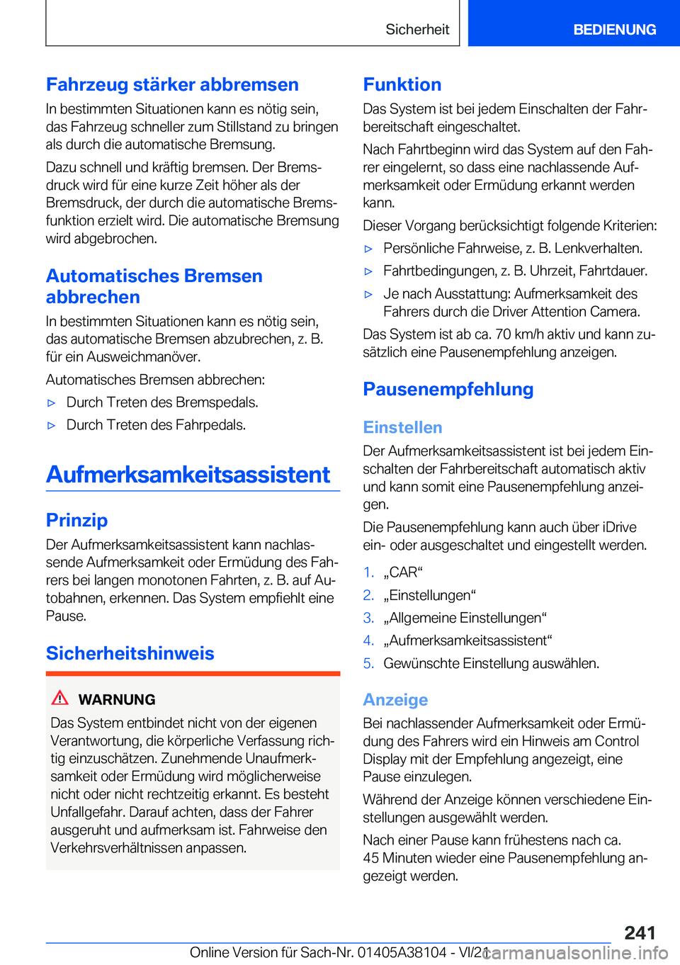 BMW 5 SERIES 2022  Betriebsanleitungen (in German) �F�a�h�r�z�e�u�g��s�t�
