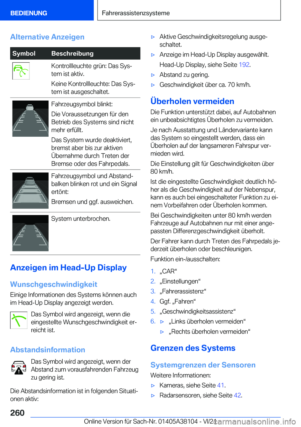 BMW 5 SERIES 2022  Betriebsanleitungen (in German) �A�l�t�e�r�n�a�t�i�v�e��A�n�z�e�i�g�e�n�S�y�m�b�o�l�B�e�s�c�h�r�e�i�b�u�n�g�K�o�n�t�r�o�l�l�l�e�u�c�h�t�e��g�r�