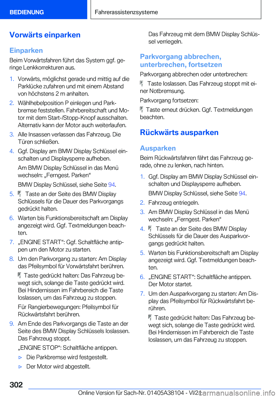 BMW 5 SERIES 2022  Betriebsanleitungen (in German) �V�o�r�w�