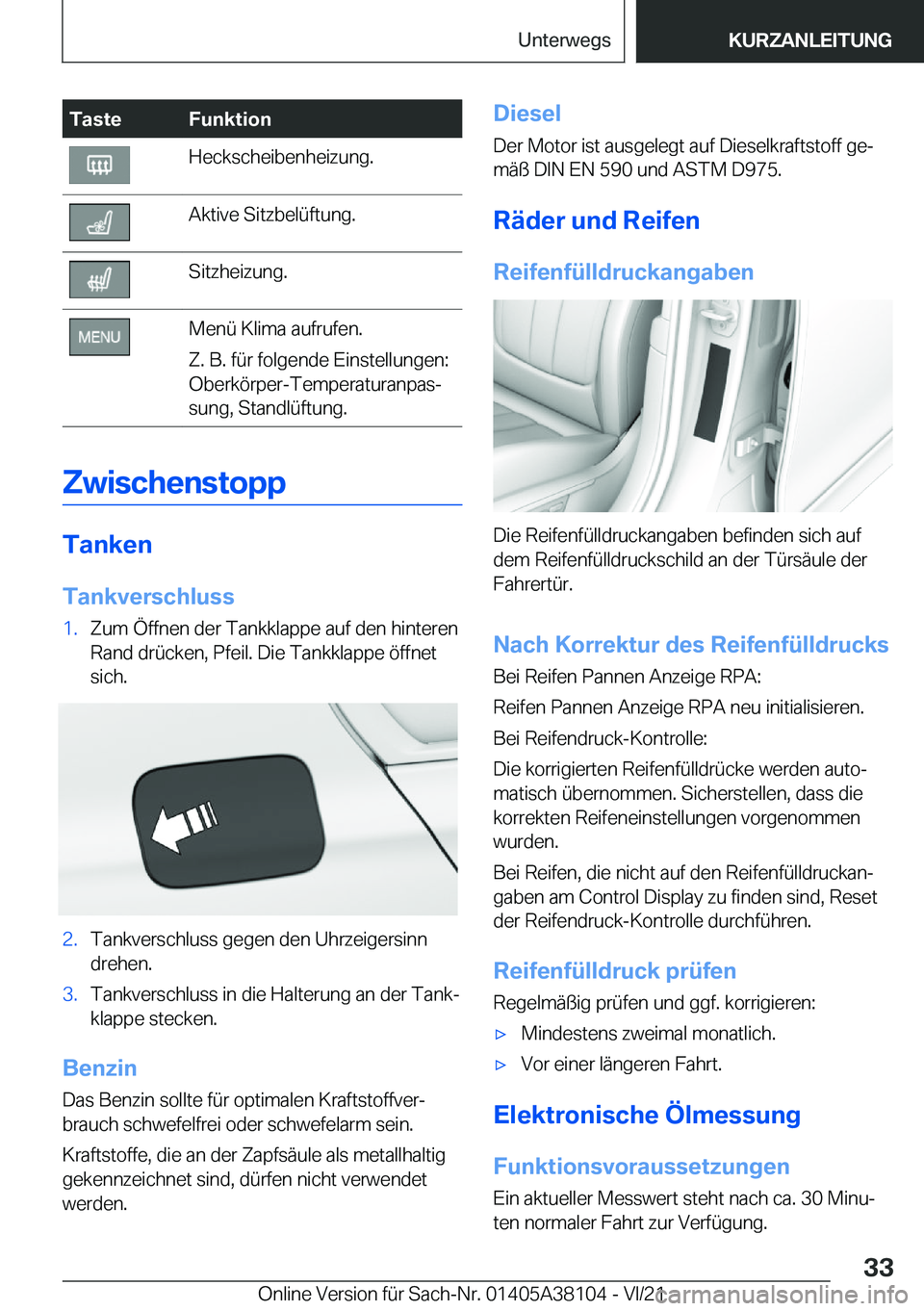 BMW 5 SERIES 2022  Betriebsanleitungen (in German) �T�a�s�t�e�F�u�n�k�t�i�o�n�H�e�c�k�s�c�h�e�i�b�e�n�h�e�i�z�u�n�g�.�A�k�t�i�v�e��S�i�t�z�b�e�l�