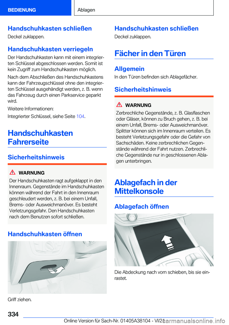 BMW 5 SERIES 2022  Betriebsanleitungen (in German) �H�a�n�d�s�c�h�u�h�k�a�s�t�e�n��s�c�h�l�i�e�