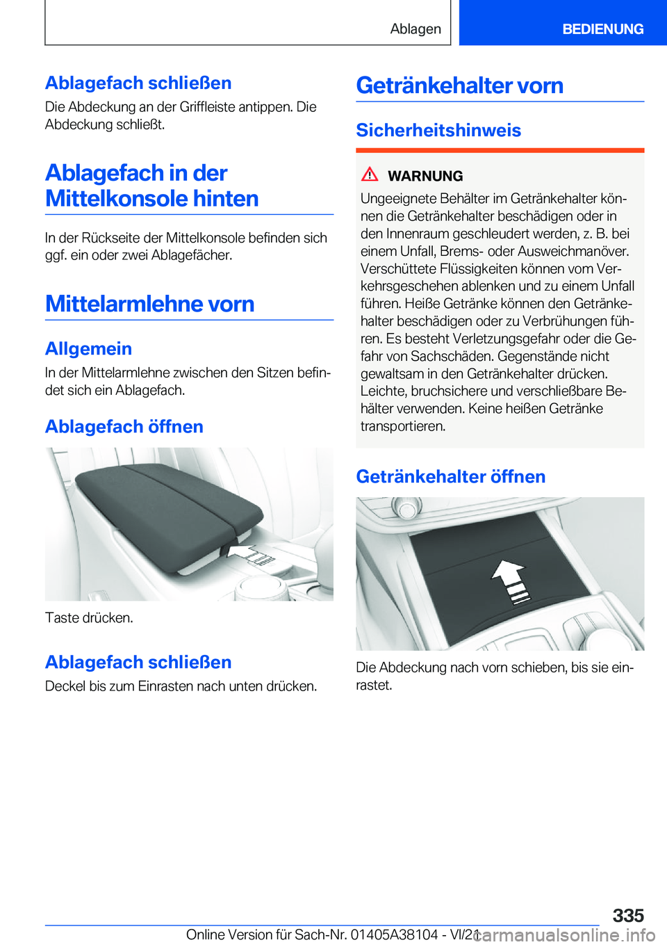 BMW 5 SERIES 2022  Betriebsanleitungen (in German) �A�b�l�a�g�e�f�a�c�h��s�c�h�l�i�e�