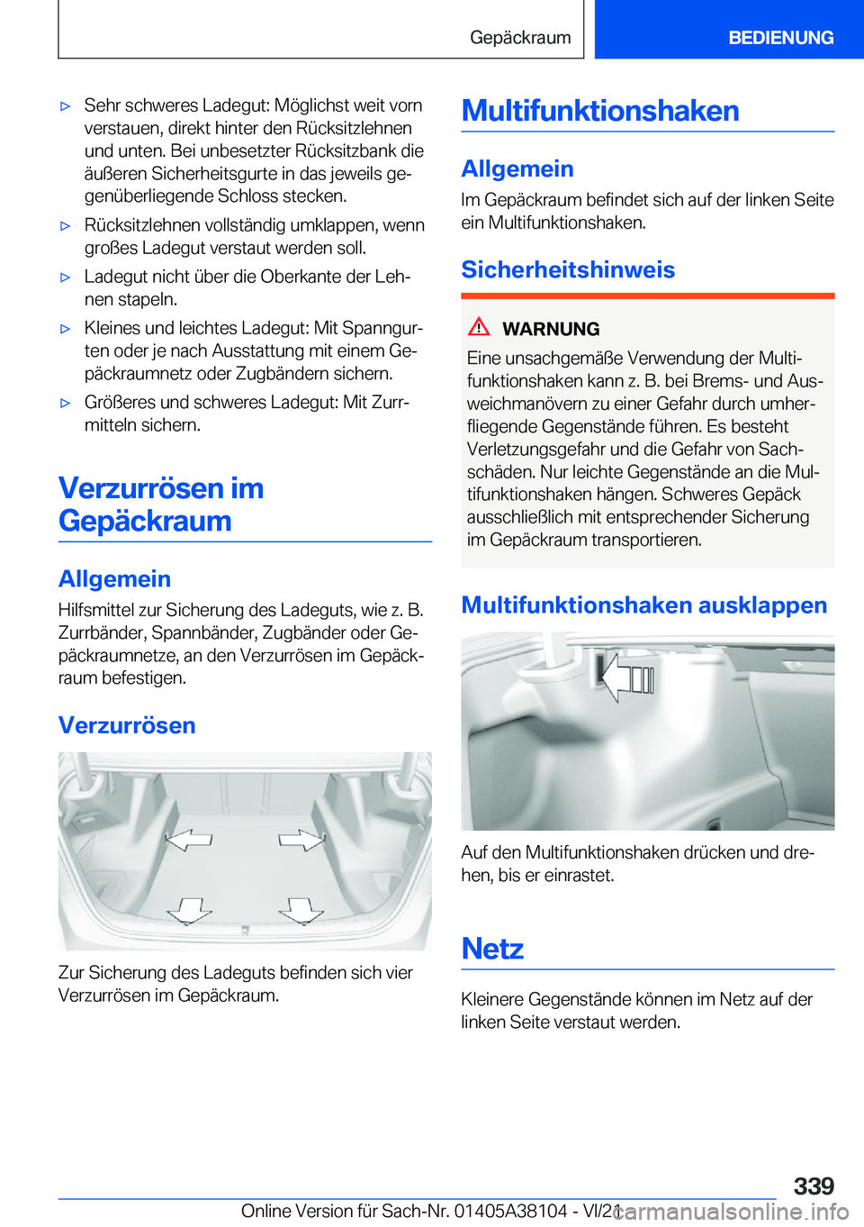 BMW 5 SERIES 2022  Betriebsanleitungen (in German) x�S�e�h�r��s�c�h�w�e�r�e�s��L�a�d�e�g�u�t�:��M�