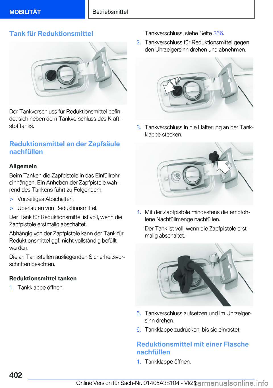 BMW 5 SERIES 2022  Betriebsanleitungen (in German) �T�a�n�k��f�