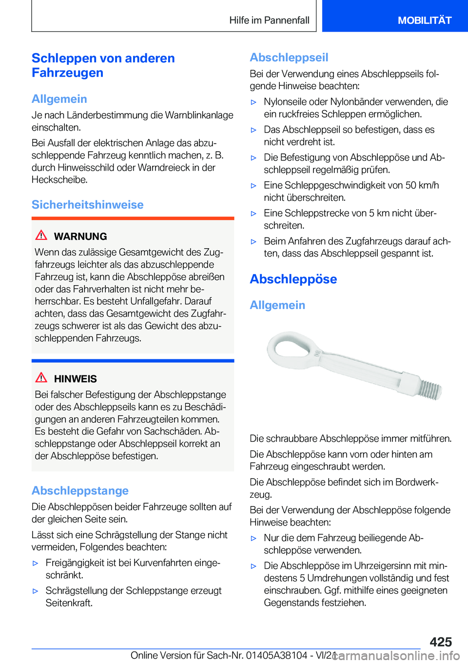 BMW 5 SERIES 2022  Betriebsanleitungen (in German) �S�c�h�l�e�p�p�e�n��v�o�n��a�n�d�e�r�e�n
�F�a�h�r�z�e�u�g�e�n
�A�l�l�g�e�m�e�i�n �J�e��n�a�c�h��L�