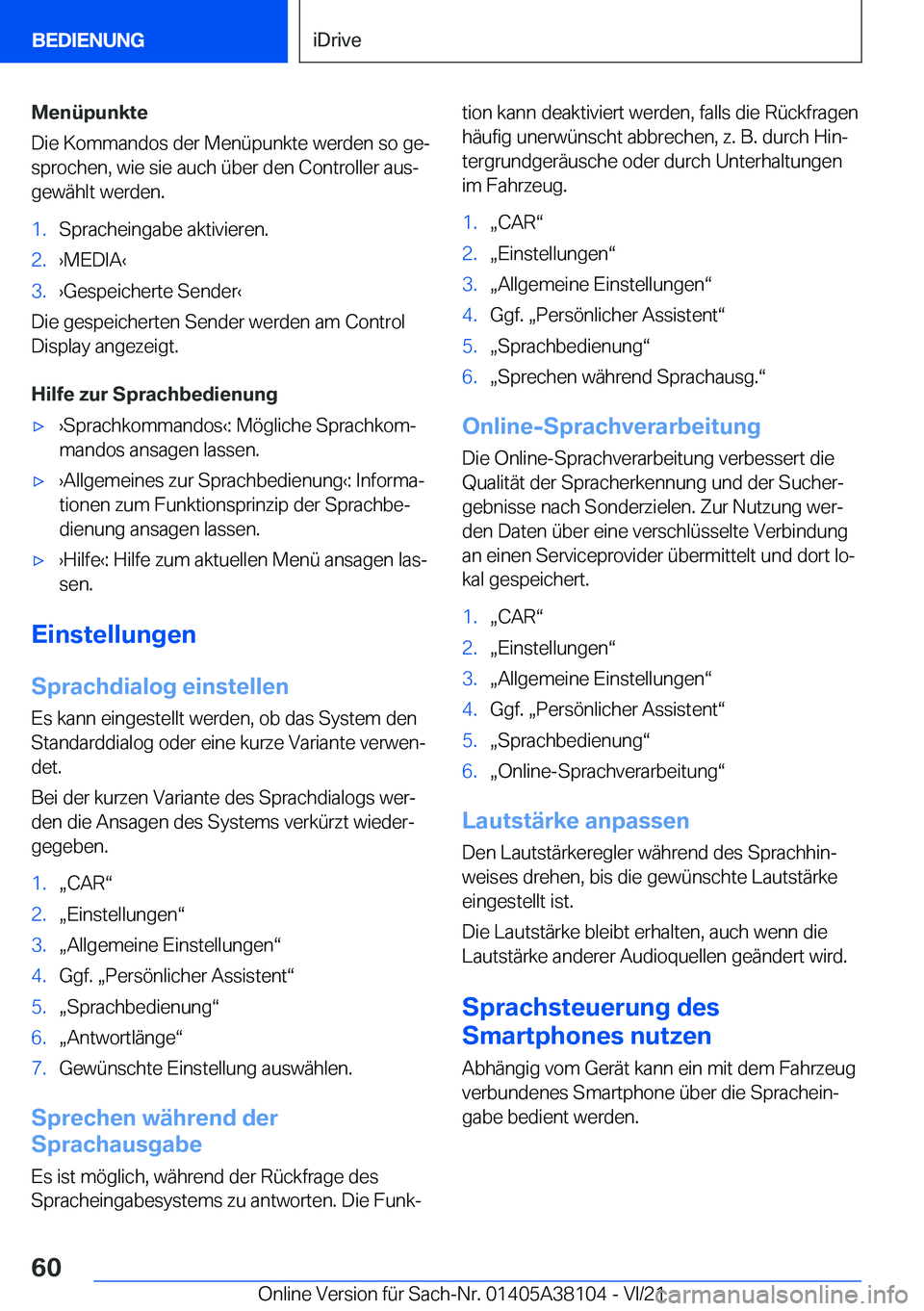 BMW 5 SERIES 2022  Betriebsanleitungen (in German) �M�e�n�