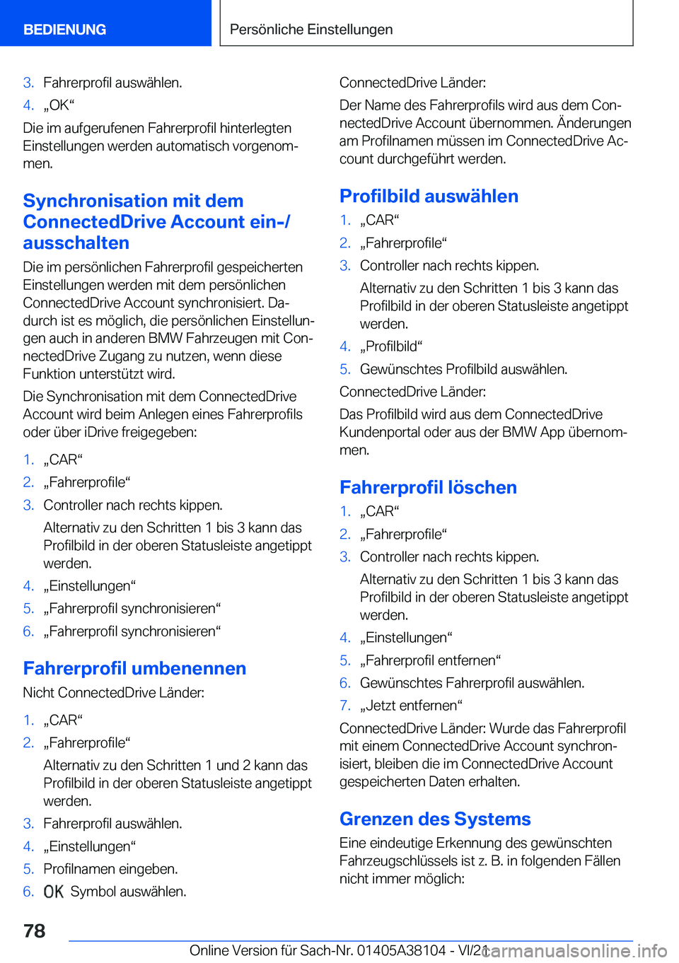 BMW 5 SERIES 2022  Betriebsanleitungen (in German) �3�.�F�a�h�r�e�r�p�r�o�f�i�l��a�u�s�w�