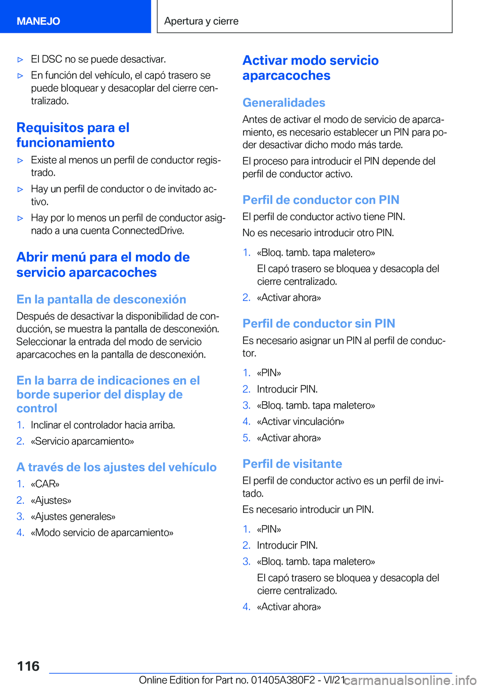 BMW 5 SERIES 2022  Manuales de Empleo (in Spanish) x�E�l��D�S�C��n�o��s�e��p�u�e�d�e��d�e�s�a�c�t�i�v�a�r�.x�E�n��f�u�n�c�i�