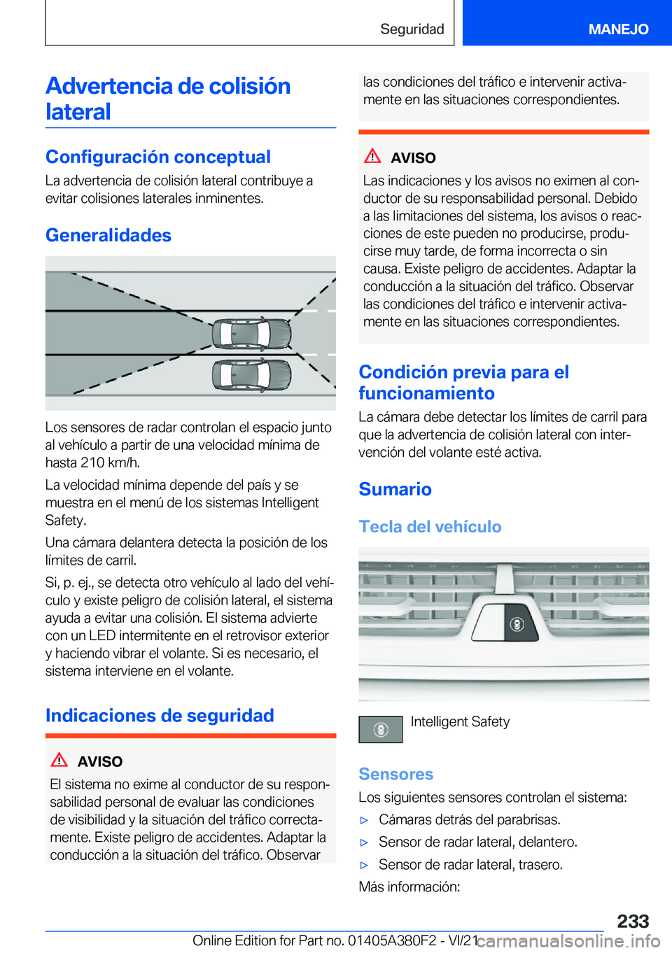 BMW 5 SERIES 2022  Manuales de Empleo (in Spanish) �A�d�v�e�r�t�e�n�c�i�a��d�e��c�o�l�i�s�i�