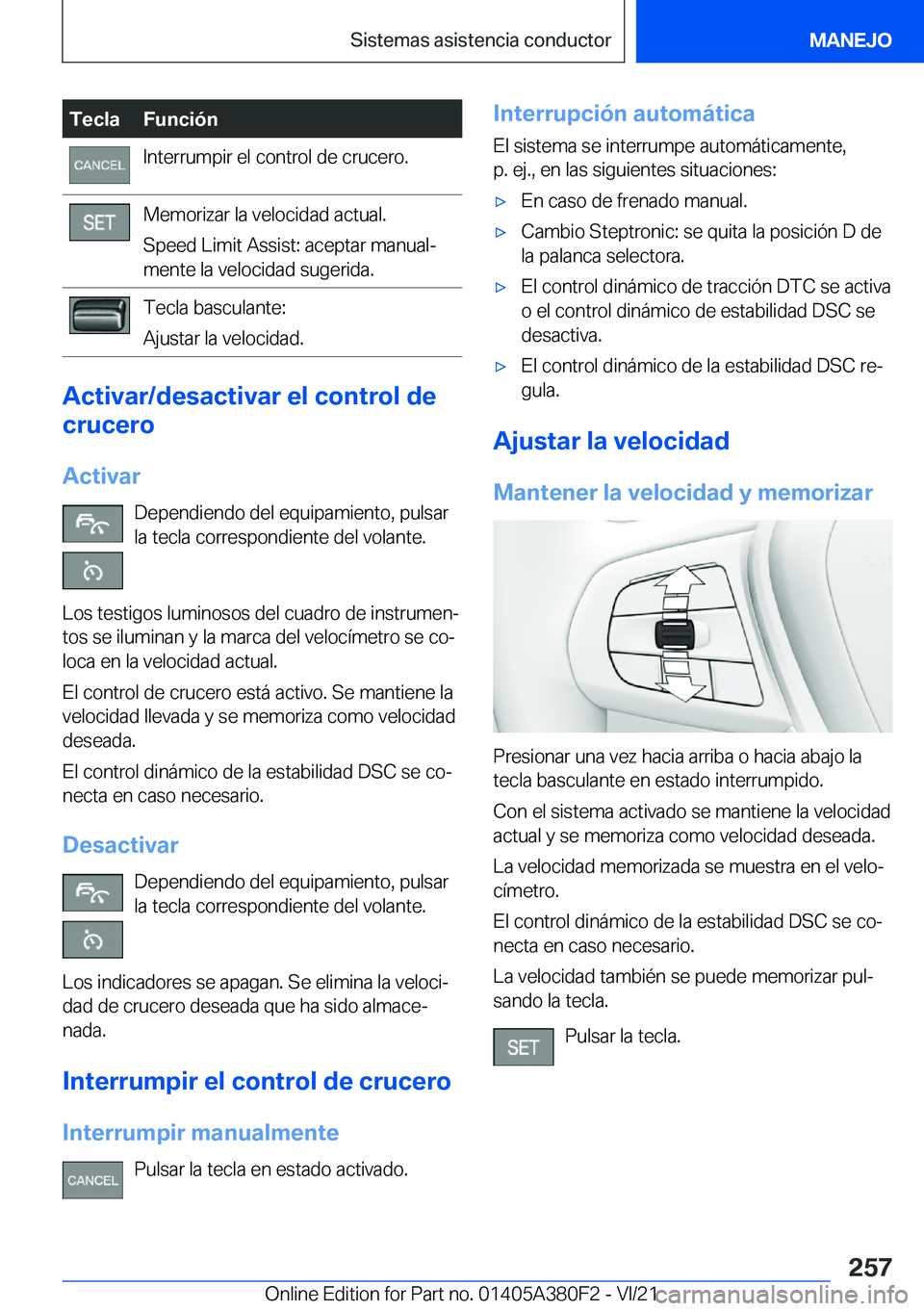 BMW 5 SERIES 2022  Manuales de Empleo (in Spanish) �T�e�c�l�a�F�u�n�c�i�