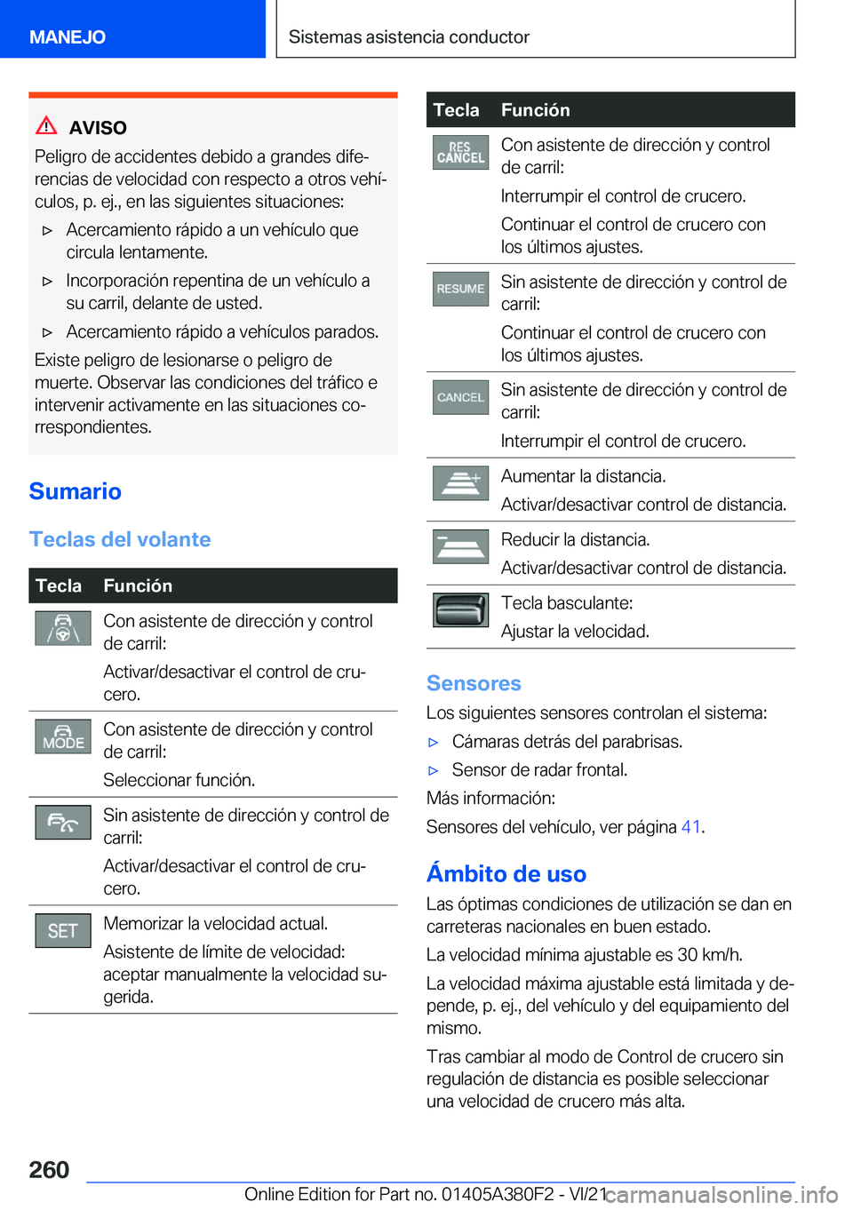 BMW 5 SERIES 2022  Manuales de Empleo (in Spanish) �A�V�I�S�O
�P�e�l�i�g�r�o��d�e��a�c�c�i�d�e�n�t�e�s��d�e�b�i�d�o��a��g�r�a�n�d�e�s��d�i�f�eª
�r�e�n�c�i�a�s��d�e��v�e�l�o�c�i�d�a�d��c�o�n��r�e�s�p�e�c�t�o��a��o�t�r�o�s��v�e�h�