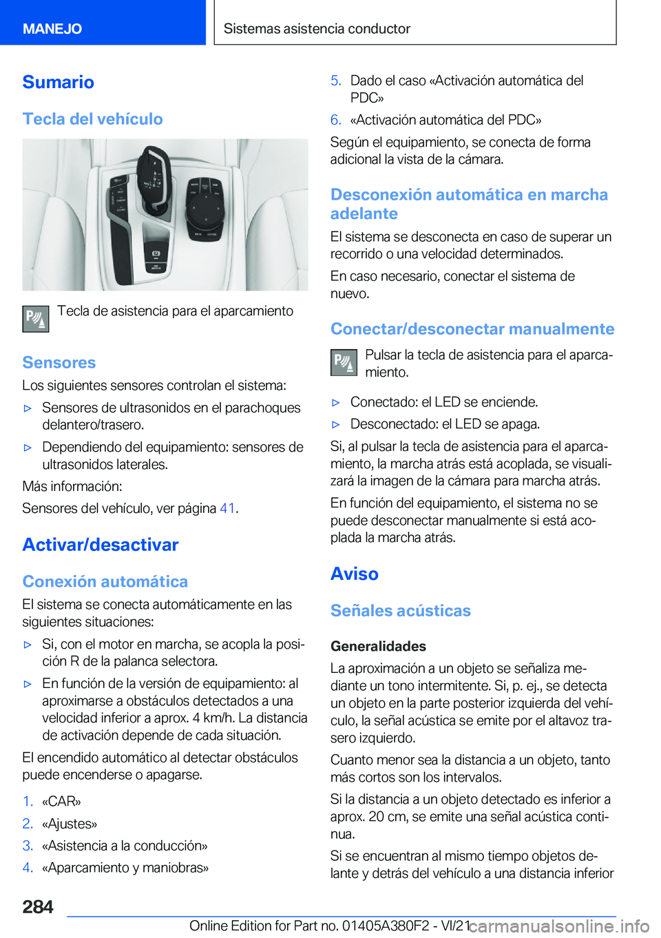 BMW 5 SERIES 2022  Manuales de Empleo (in Spanish) �S�u�m�a�r�i�o�T�e�c�l�a��d�e�l��v�e�h�